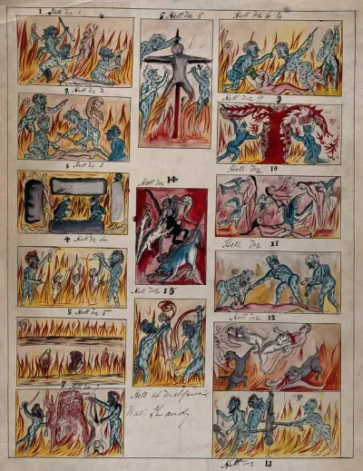 Sri Lanka: Kandy, the fifteen different kinds of hell at maligawa's wall