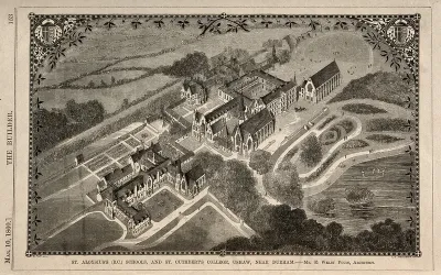 St. Aloysius's Schools and St. Cuthbert College, Ushaw, near Durham. Wood engraving by I.S. Heaviside, 1860, after B. Sly after E. Welby Pugin