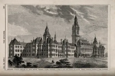 St. Ann Heath Lunatic Asylum, Virginia Water, Windsor. Wood engraving by D.R. Warry, 1872, after Crossland, Salomans, & Jones