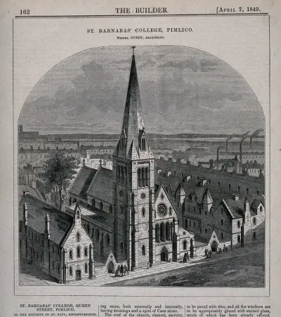 St. Barnabas' College, Pimlico. Wood engraving by C. D. Laing after B. Sly, 1849