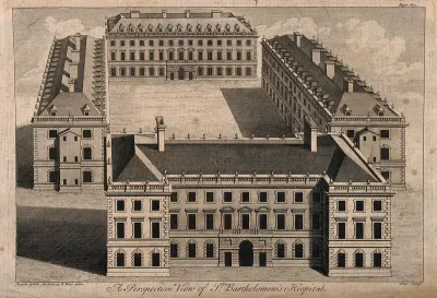 St Bartholomew's Hospital, London: bird's-eye view of the 1730 courtyard buildings