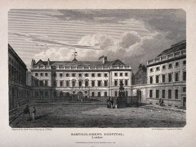 St Bartholomew's Hospital, London: the courtyard with eight people