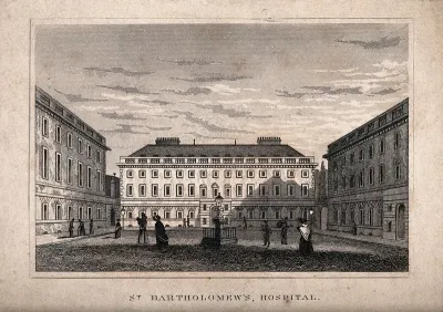 St Bartholomew's Hospital, London: the courtyard with several people
