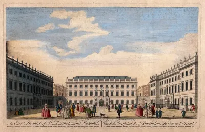 St Bartholomew's Hospital, London: the courtyard, with several people
