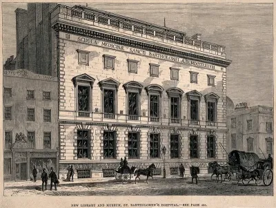 St Bartholomew's Hospital, London: the library, seen from Giltspur Street