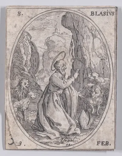 St. Blaise, February 3rd, from "Les Images De Tous Les Saincts et Saintes de L'Année" (Images of All of the Saints and Feast Days of the Year)