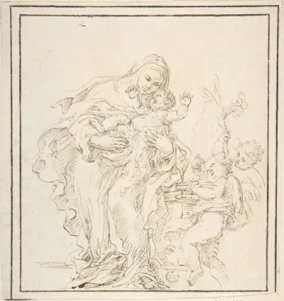 St. Catherine of Siena with The Infant Jesus (recto); Warrior with Dead Lion? (verso)