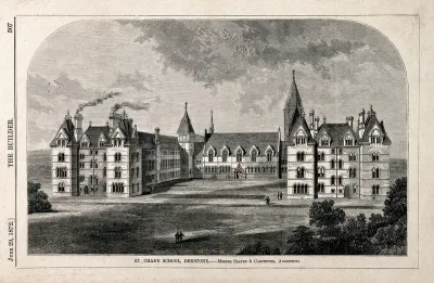 St. Chad's School and grounds, Denstone, Staffordshire. Wood engraving by D.R.Warry, 1872