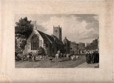 St. Clement's church, Oxford. Etching by H. le Keux, 1836, after F. Mackenzie, 1829