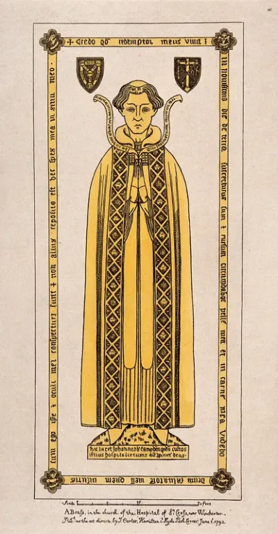 St. Cross Church, Winchester, Hampshire: a brass rubbing. Coloured etching, 1792