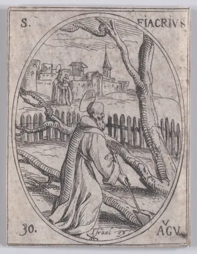 St. Fiacre, August 30th, from "Les Images De Tous Les Saincts et Saintes de L'Année" (Images of All of the Saints and Religious Events of the Year)