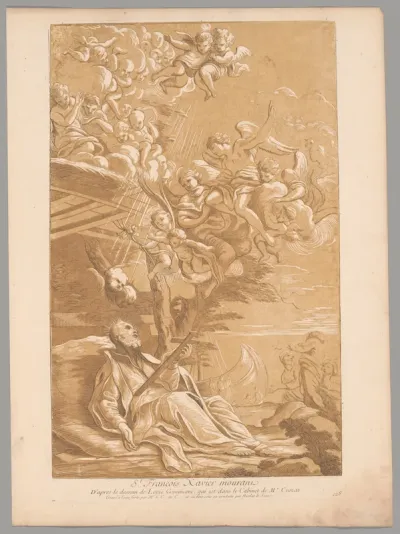 St. François Xavier mourant (The Death of Saint Francis Xavier), from Recueil d'estampes d'après les plus beaux tableaux et d'après les plus beaux desseins qui sont en France (Cabinet Crozat)