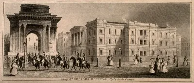 St. George's Hospital and the Constitution Arch, Hyde Park Corner. Engraving