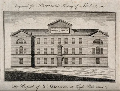 St. George's Hospital, Hyde Park Corner. Engraving, 1775