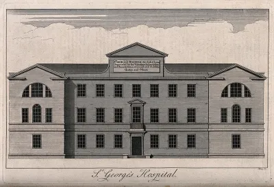 St. George's Hospital, Hyde Park Corner. Engraving by W. Toms