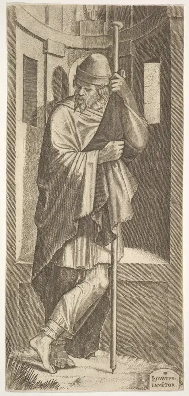 St. James Major leaning on a pole before a niche, from "Christ and the Twelve Apostles"