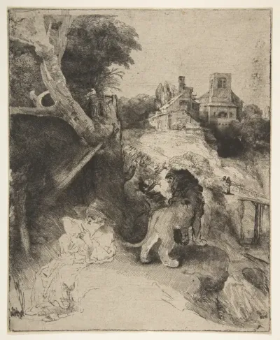 St. Jerome Reading in an Italian Landscape — Rembrandt (Rembrandt van Rijn) Kanvas Tablo