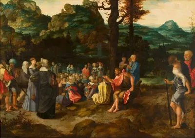 St. John Baptist speaking to people in landscape