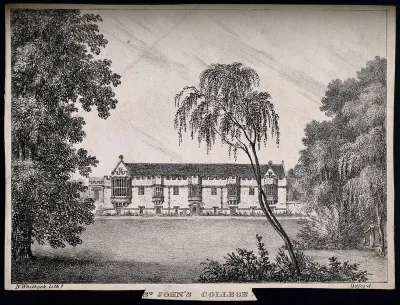 St. John's College, Oxford: panoramic view. Lithograph by N. Whittock
