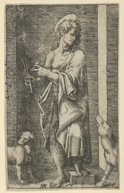 St Lazarus flanked by two dogs, from "Piccoli Santi" (Small Saints)