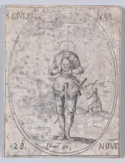 St. Livier, Martyr, November 28th, from "Les Images De Tous Les Saincts et Saintes de L'Année" (Images of All of the Saints and Religious Events of the Year)
