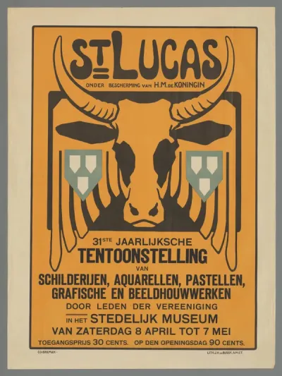 St. Lucas, 31ste jaarlijksche tentoonstelling van schilderijen, aquarellen, pastellen, grafische en beeldhouwwerken in het Stedelijk Museum van zaterdag 8 april tot 7 mei.