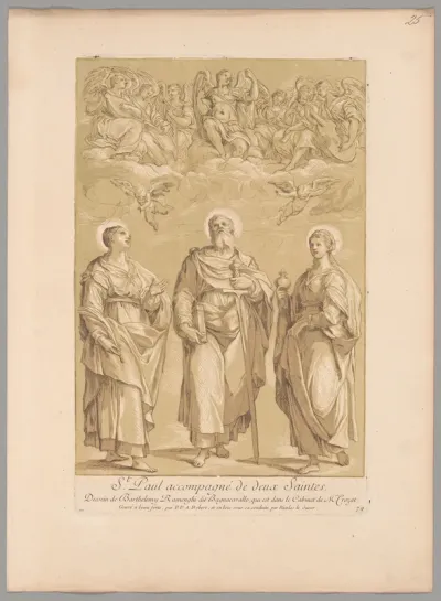 St. Paul accompagné de deux Saints (Saint Paul with Two Female Saints), from Recueil d'estampes d'après les plus beaux tableaux et d'après les plus beaux desseins qui sont en France (Cabinet Crozat)