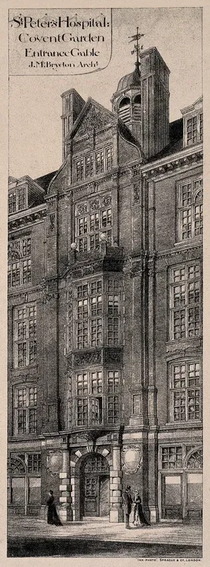 St. Peter's Hospital, Henrietta Street, Covent Garden. Offset lithograph after J. M. Brydon, 1882