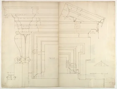 St. Peter's, drum, exterior bay, elevation with details (recto) St. Peter's, drum, section (verso)