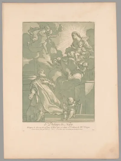 St. Philippe de Nery (The Virgin Appearing to Saint Filippo Neri), from Recueil d'estampes d'après les plus beaux tableaux et d'après les plus beaux desseins qui sont en France (Cabinet Crozat)