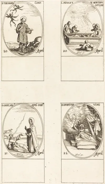 St. Theodorus; St. Agnes of Monte Pulciano; St. Anselme, Archbishop of Canterbury; St. Opportuna and Virgin