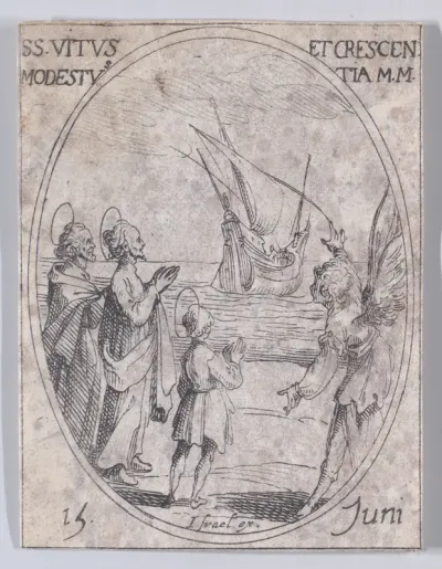 St. Vitus, St. Modestus, and St. Crescentia, June 15th, from "Les Images De Tous Les Saincts et Saintes de L'Année" (Images of All of the Saints and Religious Events of the Year)