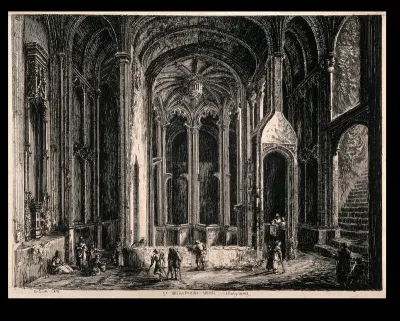St. Winifred's Well, Flintshire, Wales: interior. Etching by G. Cuitt, 1813
