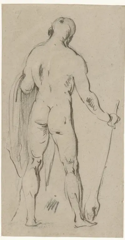 Staand mannelijk naakt, op de rug gezien (Hercules?)