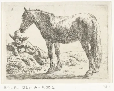 Staand paard met rustende ruiter