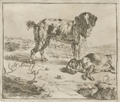 Staande en slapende hond