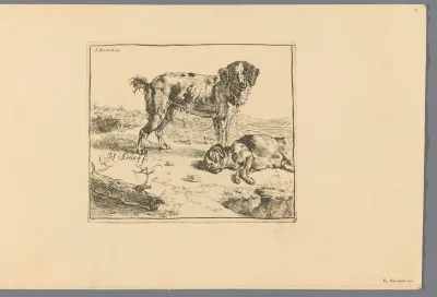Staande en slapende hond