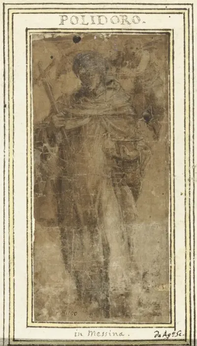 Staande heilige (Angelo Carmelitano?) met crucifix
