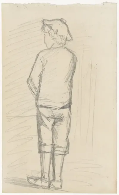 Staande jongen, van achteren