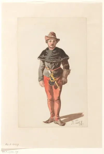 Staande lansknecht in Bourgondisch kostuum, van voren