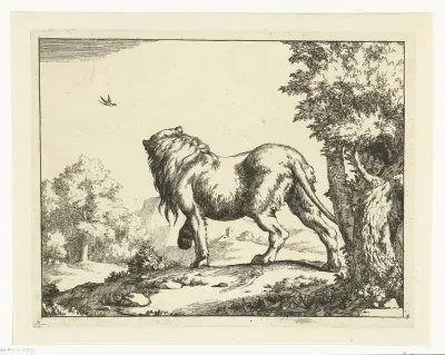 Staande leeuw van achter gezien
