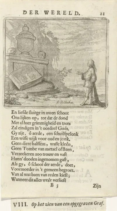 Staande man bij een opgegraven graf