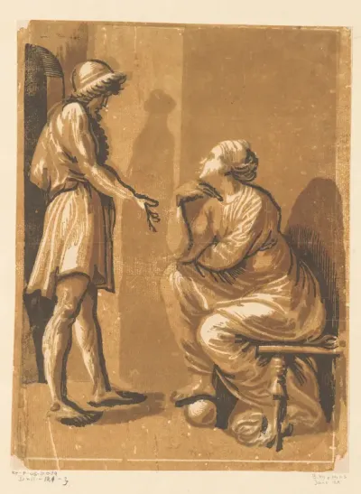 Staande man en zittende vrouw