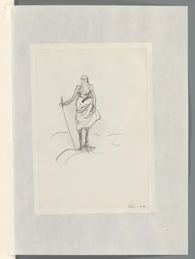 Staande man in lendedoek, met staf
