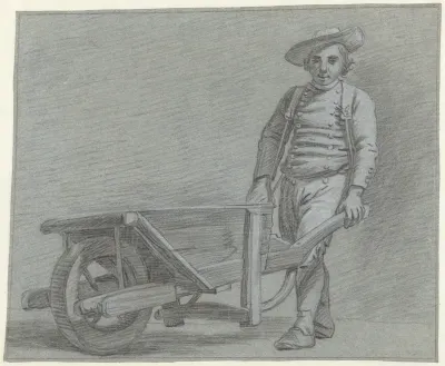 Staande man met kruiwagen