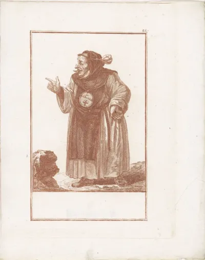 Staande monnik met uitgestoken tong
