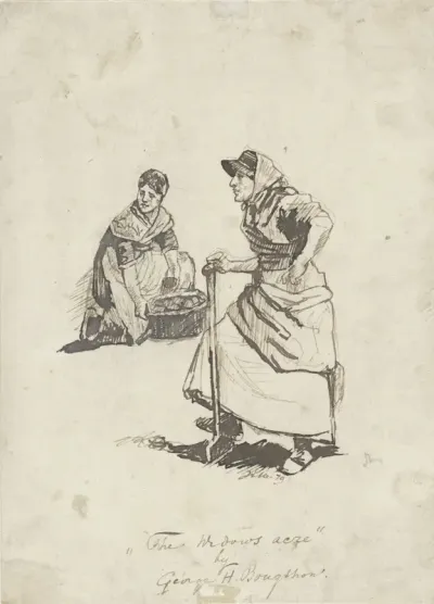 Staande vrouw en een knielende vrouw