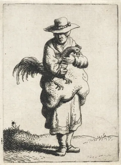 Staande vrouw met haan