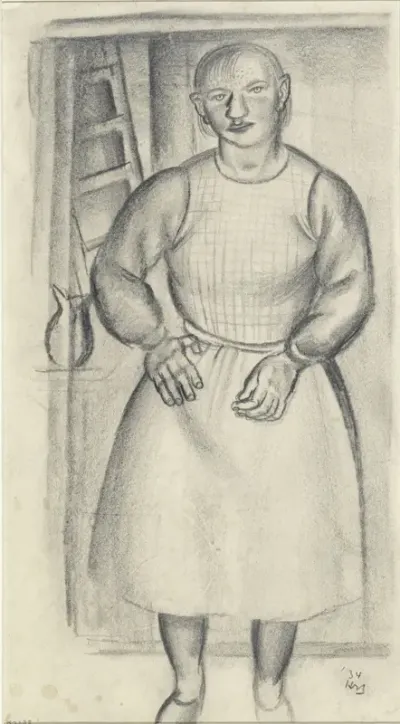 Staande vrouw met schort