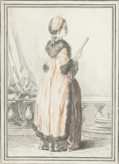 Staande vrouw met waaier in hand